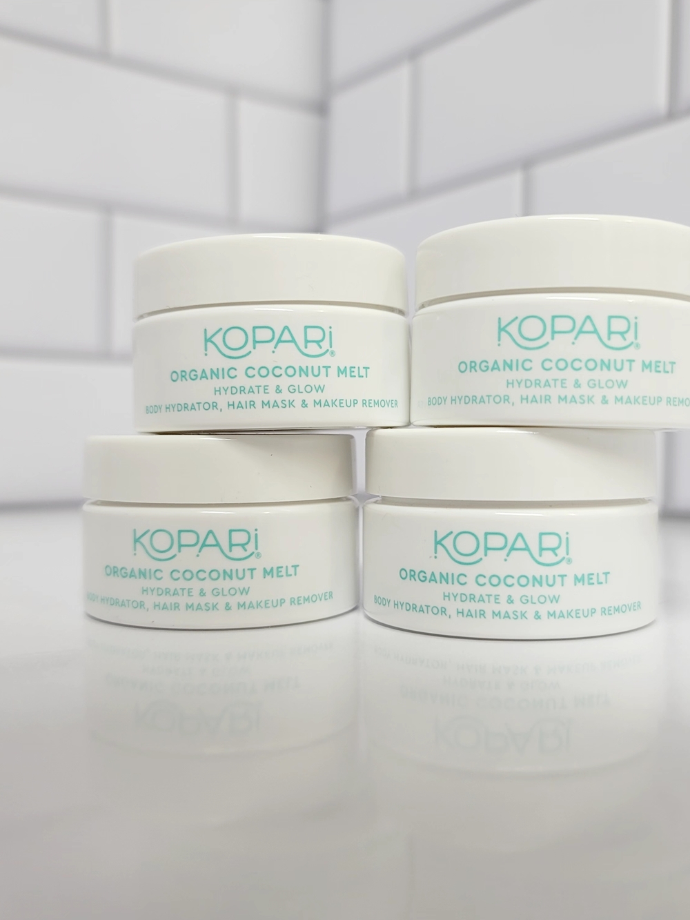 Kopari White Jars with Aqua Logo - Organic Coconut Melt Makeup Remover